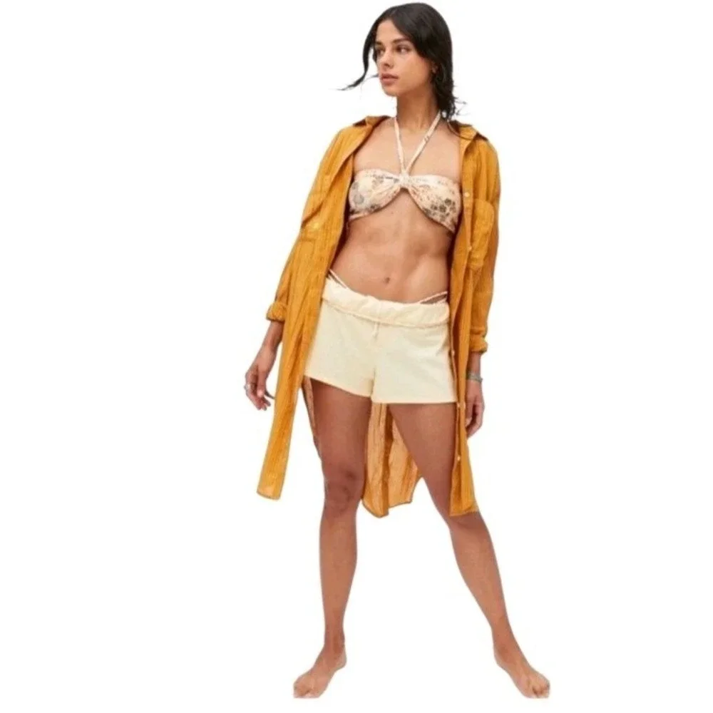 Urban Outfitters Dress SZ L Kennedy Cover UP Sun‎ Cotton Tunic Shirt Yellow #435 - Picture 4 of 13